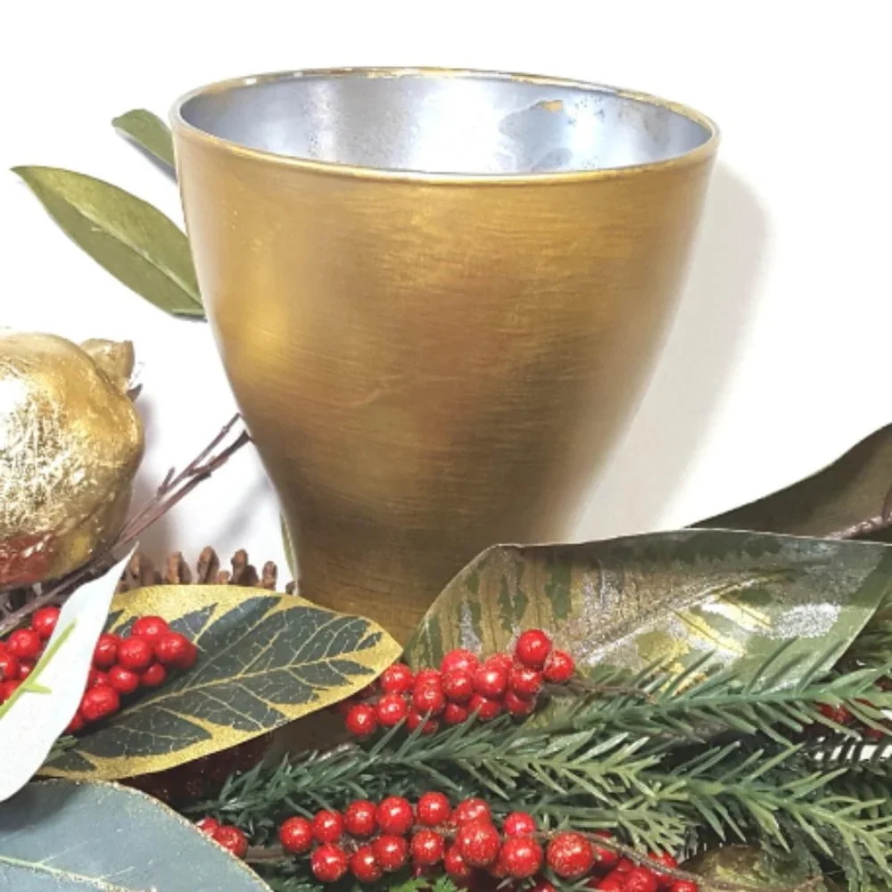 NEW Painted gold and silver vase, 7.5 inches tall, Christmas and Fall decor - Picture 2 of 4